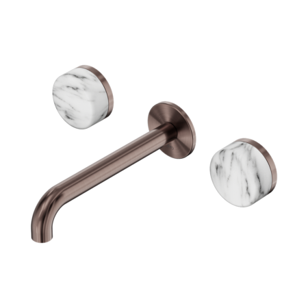 Serenity Wall Basin Set 160mm Spout With Arabescato Corchia Handle Brushed Bronze