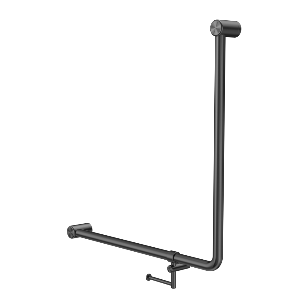 MECCA CARE 32MM 90 DEGREE BENT TUBE GRAB RAIL 750X750MM WITH TOILET ROLL HOLDER GUN METAL