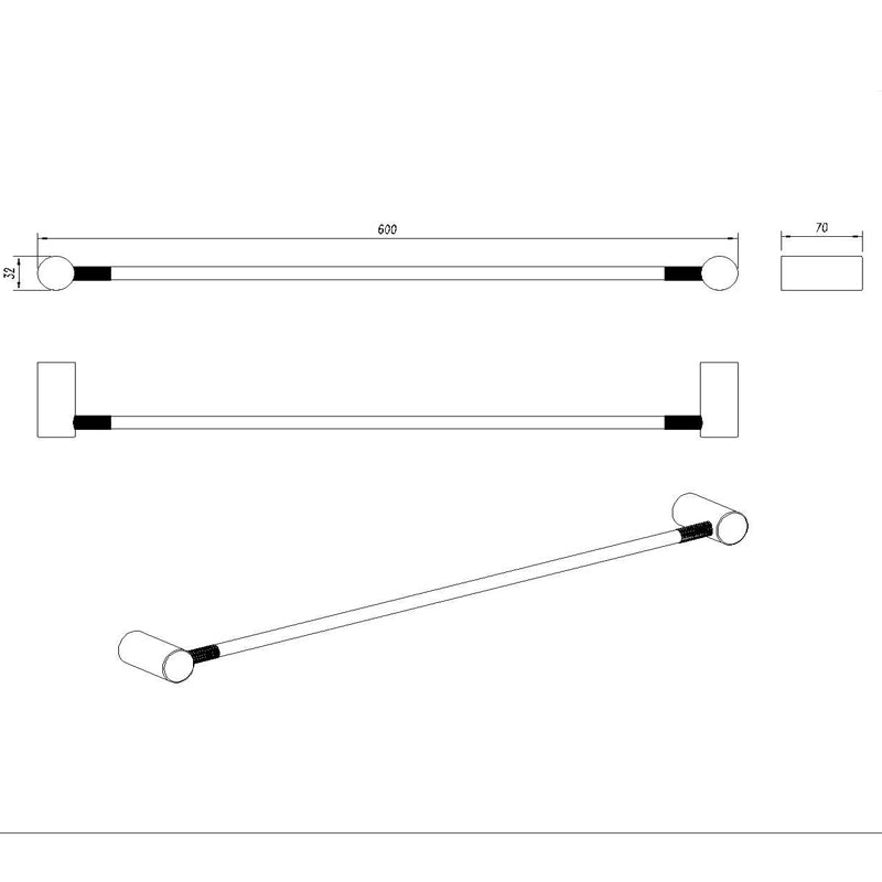 CADDENCE Series Brushed Gun Metal Grey Single Towel Rail 600mm