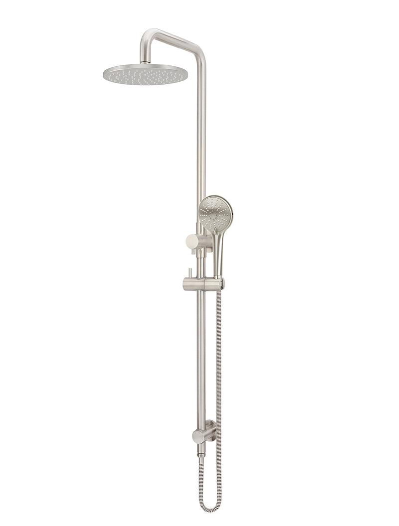 Round Combination Shower Rail 200mm Rose, Three Function Hand Shower - PVD Brushed Nickel