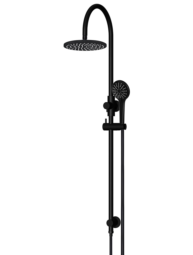 200mm Round Overhead Shower Rail, Three Function Hand Shower - Matte Black