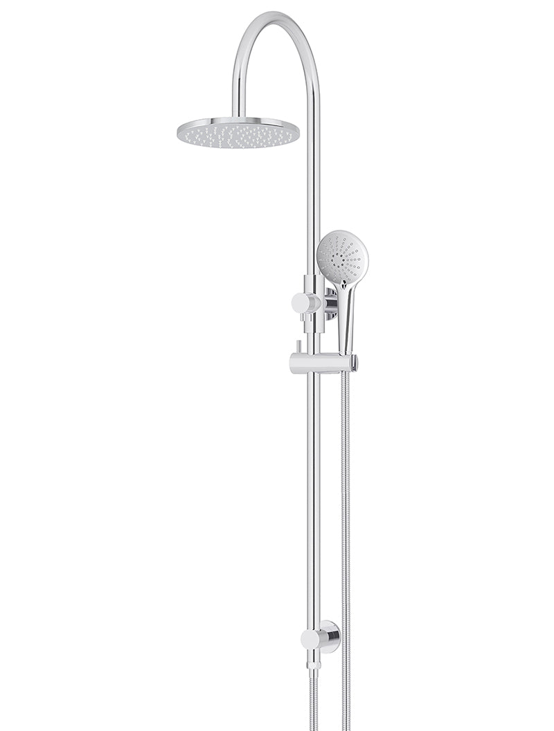 200mm Round Overhead Shower Rail, Three Function Hand Shower - Polished Chrome