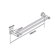 LUCID PIN Series Brushed Nickel Double Towel Rail Rail 800mm