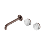 Load image into Gallery viewer, Serenity Wall Basin Set 160mm Offset Spout With Arabescato Corchia Handle Brushed Bronze
