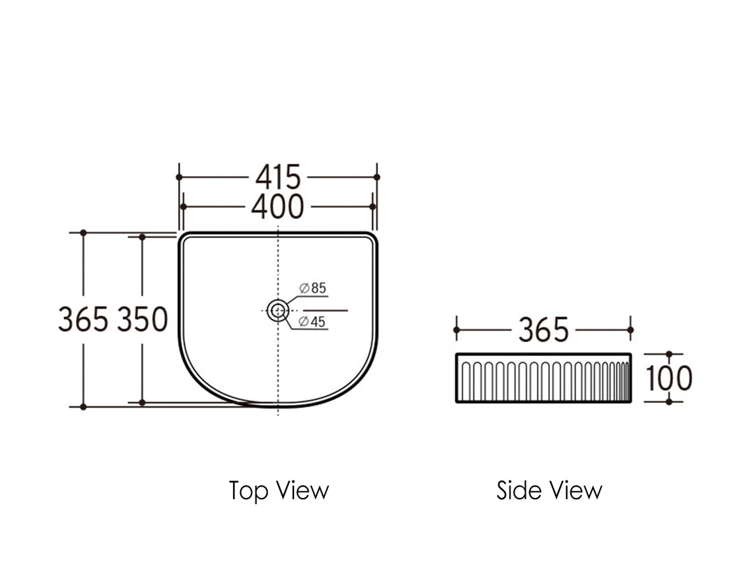 Archie 415x365x100 Matte Black Fluted Basin