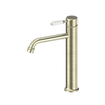 Load image into Gallery viewer, YORK STRAIGHT TALL BASIN MIXER WITH WHITE PORCELAIN LEVER AGED BRASS
