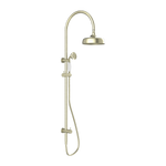 Load image into Gallery viewer, YORK TWIN SHOWER WITH WHITE PORCELAIN HAND SHOWER AGED BRASS
