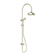 YORK TWIN SHOWER WITH WHITE PORCELAIN HAND SHOWER AGED BRASS