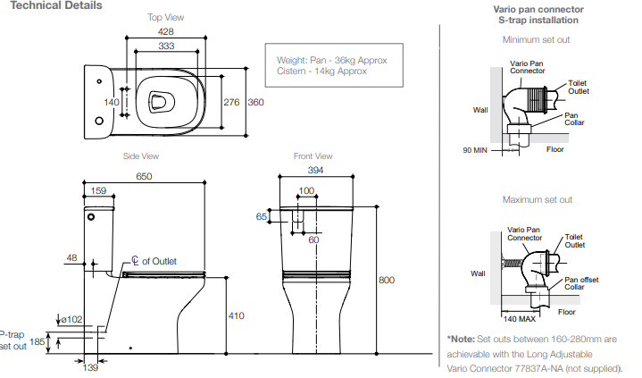 ModernLife BTW Toilet Suite with Slim Seat - Top Inlet Only 77732A-SST-0 + 77784A-0 + 76417A-0