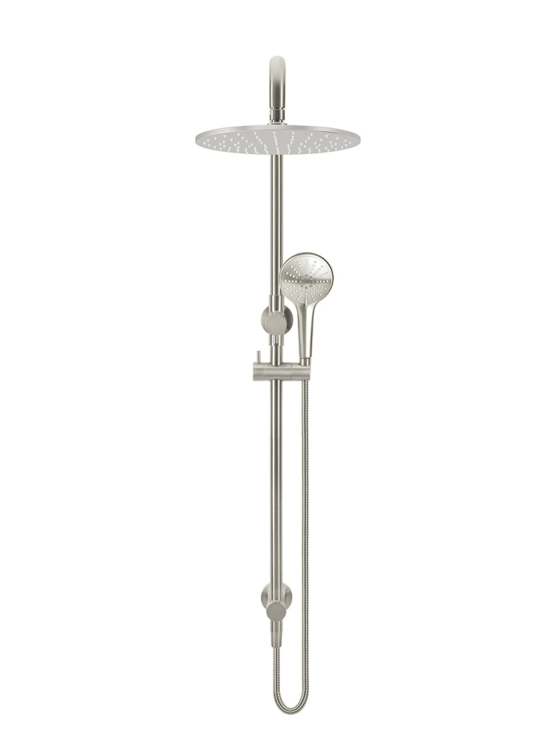 Round Combination Shower Rail 300mm Rose, Three Function Hand Shower - PVD Brushed Nickel