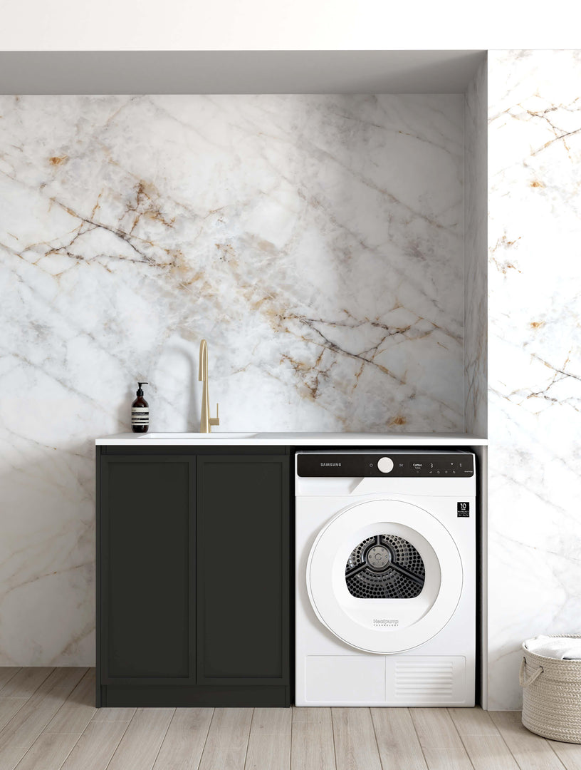 Hampshire Black Base Laundry Cabinet with 1300mm Matte White Top