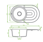 Load image into Gallery viewer, Laveo Dafne Grey Granite Single Bowl with Drain Board Stone Kitchen Sink 470*780*204mm(including Space Saving Siphon and Click-clack Plug)
