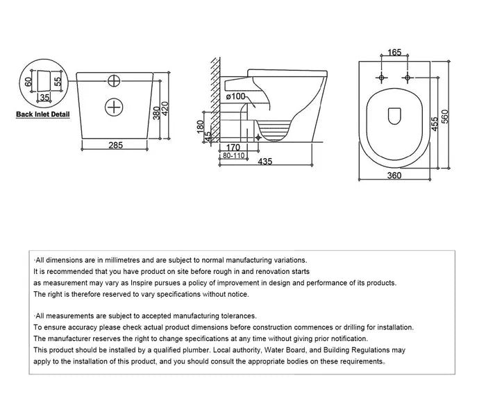 Alzano WF Rimless Pan Slim Seat - Matte Black / Geberit Inwall Cistern (Button Order Separately)
