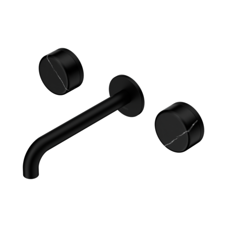 Serenity Wall Basin Set 220mm Spout With Marquina Black Handle Matte Black