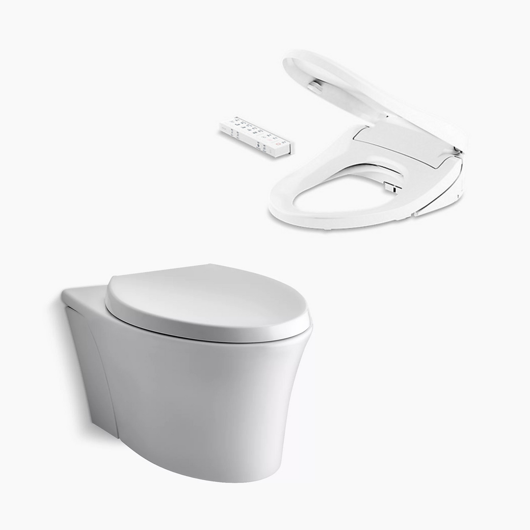 Veil Wall Hung Toilet with Kohler C3-255 Bidet Seat