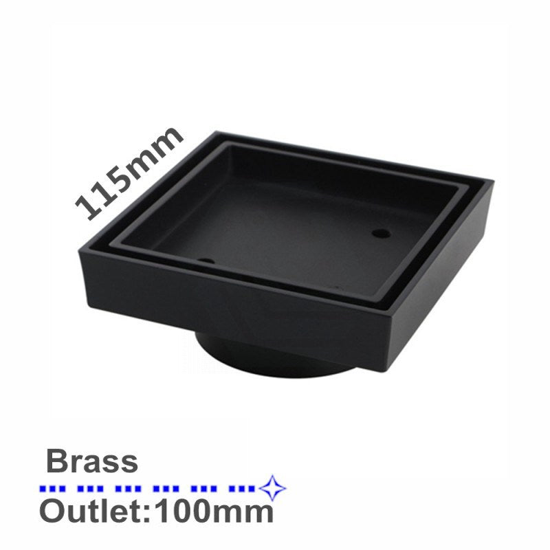 115*115mm Chrome Black Tile Insert Floor Drain(100mm Outlet)