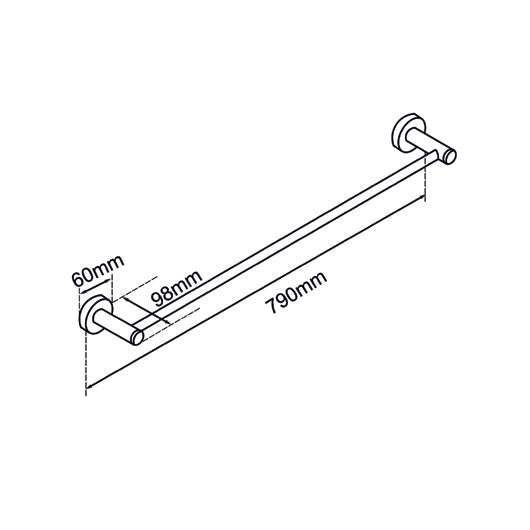 LUCID PIN Series Brushed Nickel Single Towel Rack Rail 800mm