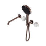 Load image into Gallery viewer, Serenity Progressive Shower System With Spout With Arabescato Corchia Handle And Serenity Hand Shower Brushed Bronze
