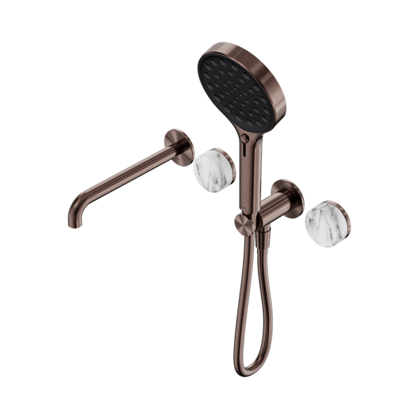 Serenity Progressive Shower System With Spout With Arabescato Corchia Handle And Serenity Hand Shower Brushed Bronze