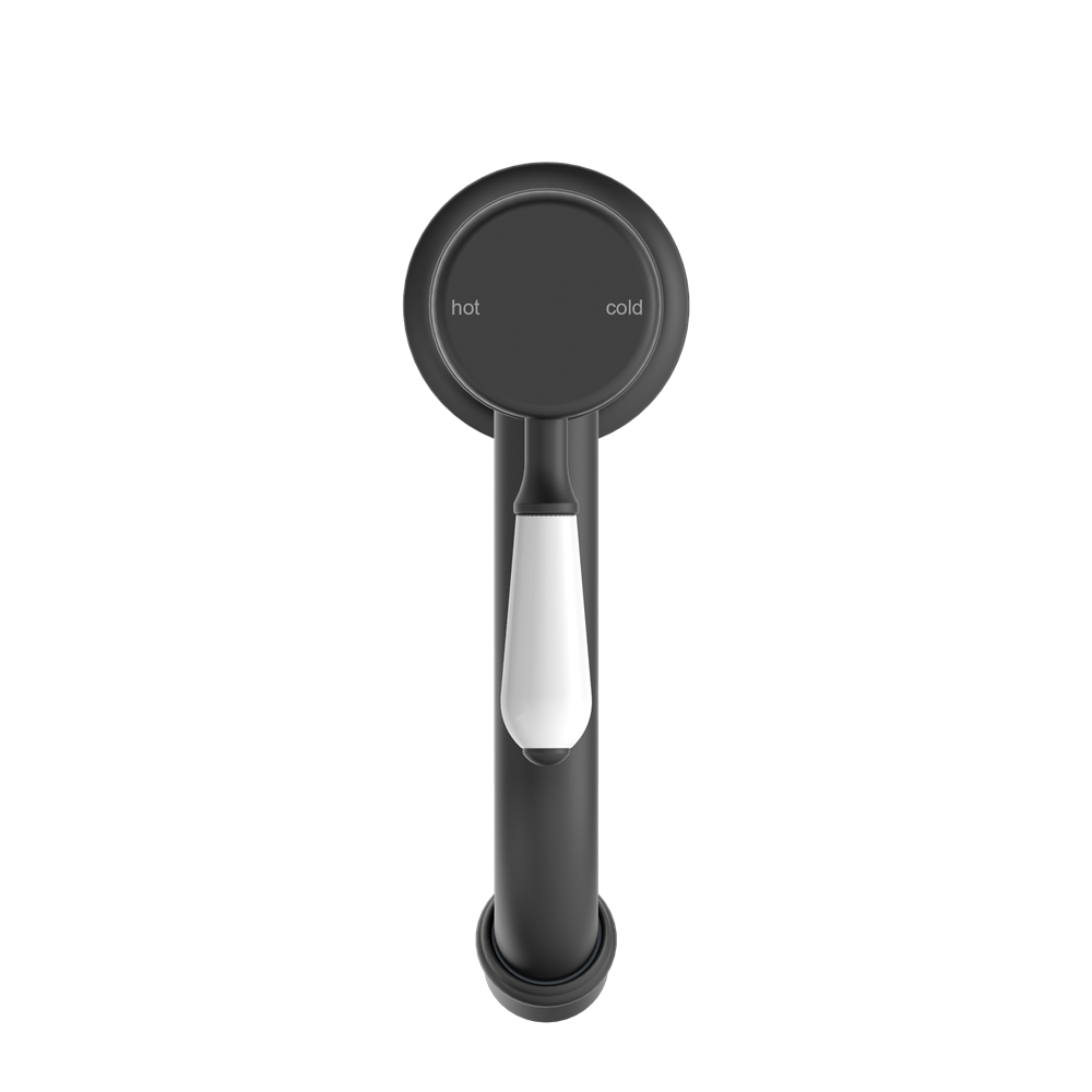 YORK STRAIGHT BASIN MIXER WITH WHITE PORCELAIN LEVER MATTE BLACK