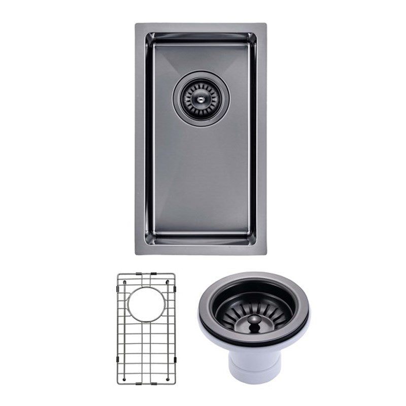 Round Corner Stainless Steel Gun Metal Grey PVD Coating Single Bowl Kitchen Sink(with Bottom Tray) 250*450*215mm
