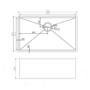 762x457x254mm Brushed Brass Stainless Steel PVD Single Bowl Kitchen Sink