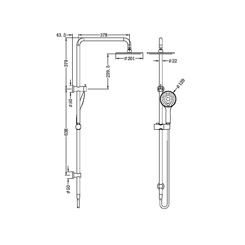 ROUND TWIN SHOWER GUN METAL