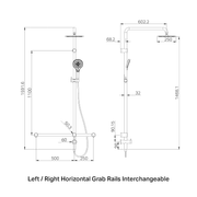 MECCA CARE 32MM T BAR GRAB RAIL 1100X750MM TWIN SHOWER SET BRUSHED NICKEL