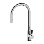 Load image into Gallery viewer, YORK PULL OUT SINK MIXER WITH VEGIE SPRAY FUNCTION WITH BLACK PORCELAIN LEVER CHROME
