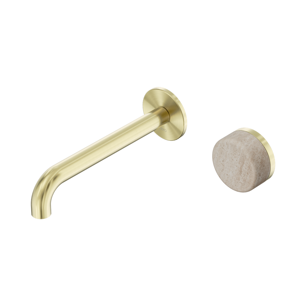 Serenity Progressive Wall Basin Mixer 220mm Spout With Rome Travertine Handle Brushed Gold
