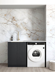 Byron/Bondi Black Oak Base Laundry Cabinet with 1300mm Natural Carrara Marble Top