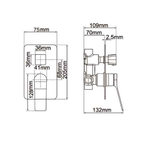 RUSHY Series Square Brushed Brass Wall Mixer With Diverter(color up)