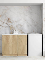 Load image into Gallery viewer, Byron/Bondi Natural Oak Base Laundry Cabinet with 1060mm Cloudy Carrara Top
