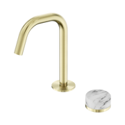 Serenity Progressive Basin Mixer Edge Spout With Arabescato Corchia Handle Brushed Gold