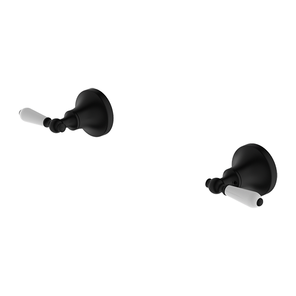 YORK WALL TOP ASSEMBLIES WITH WHITE PORCELAIN LEVER MATTE BLACK