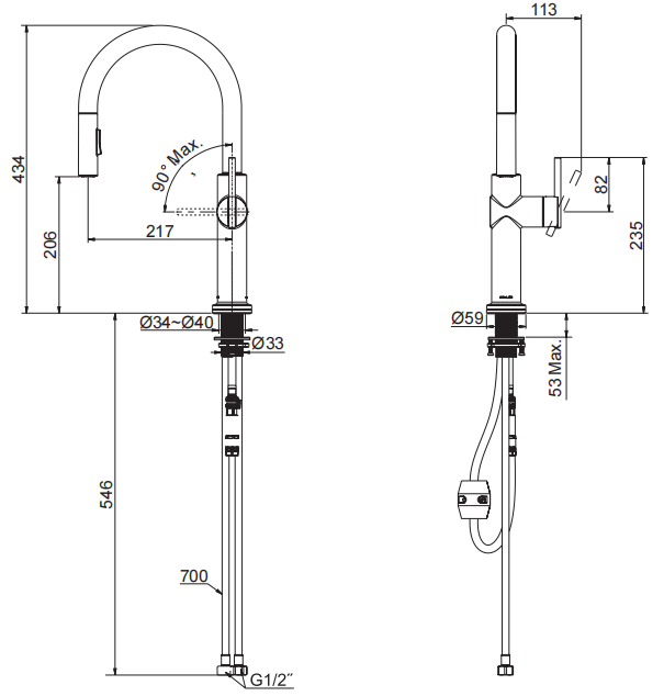 CRUE PULL-OUT KITCHEN FAUCET BRUSHED BRASS