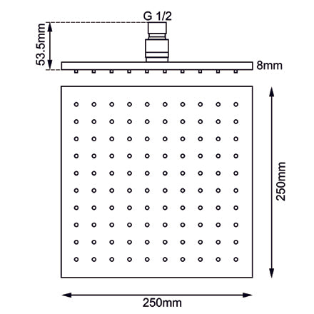 Square Rose Gold Brass Shower Head 250mm
