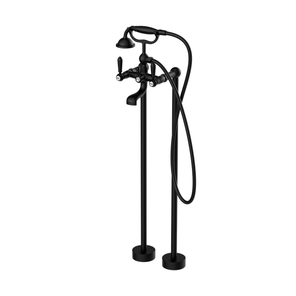 YORK FREESTANDING BATH MIXER WITH METAL HAND SHOWER MATTE BLACK