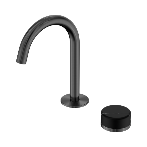 Serenity Progressive Basin Mixer Arc Spout With Marquina Black Handle Gun Metal