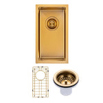 Load image into Gallery viewer, Round Corner Stainless Steel Brushed Brass PVD Coating Single Bowl Kitchen Sink(with Bottom Tray) 250*450*215mm
