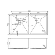 820x457x230mm Copper Stainless Steel PVD Double Bowl Kitchen Sink