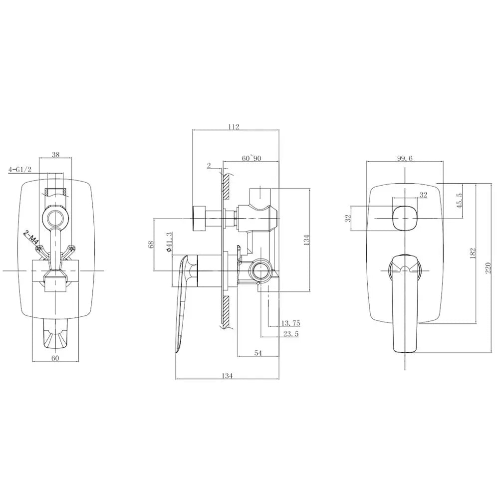 Bellino Matte Black Wall Mixer with Diverter