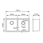 Round Corner Dark Grey Stainless Steel Handmade Double Bowl Kitchen Sink 770*450*215mm(with dark grey waste)