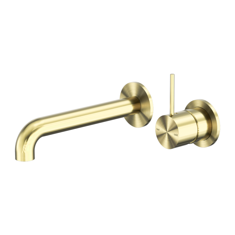 MECCA WALL BASIN/BATH MIXER SEPARETE BACK PLATE HANDLE UP 185MM BRUSHED GOLD