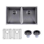 Load image into Gallery viewer, Round Corner Stainless Steel Gun Metal Grey PVD Coating Double Bowl Kitchen Sink(with Bottom Tray) 770*450*215mm
