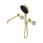 Load image into Gallery viewer, Serenity Progressive Shower System With Spout With Rome Travertine Handle And Serenity Hand Shower Brushed Gold
