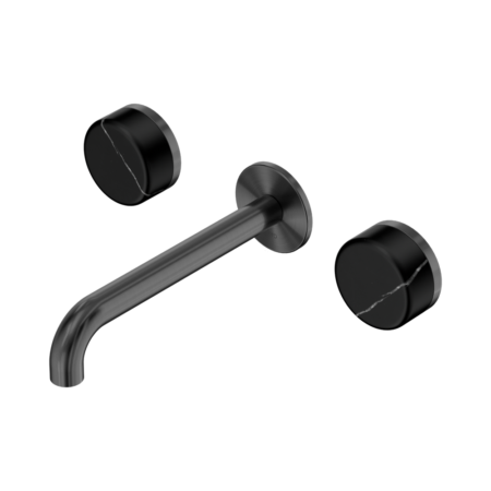 Serenity Wall Basin Set 220mm Spout With Marquina Black Handle Gun Metal