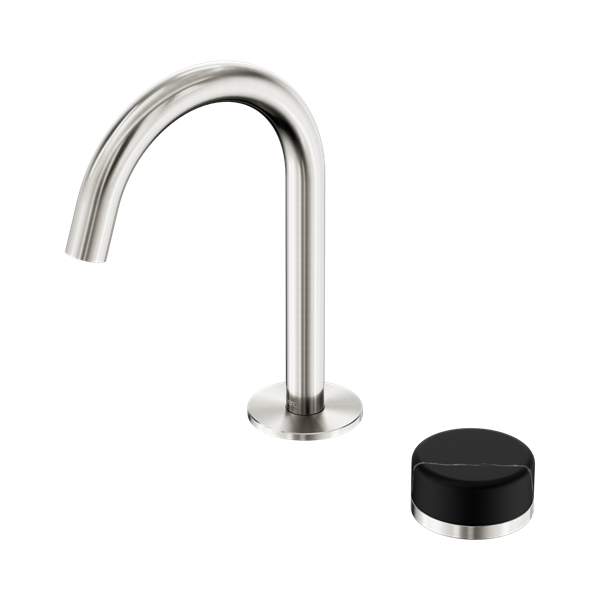 Serenity Progressive Basin Mixer Arc Spout With Marquina Black Handle Brushed Nickel