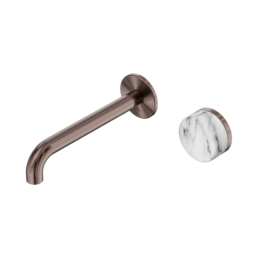 Serenity Progressive Wall Basin Mixer 185mm Spout With Arabescato Corchia Handle Brushed Bronze