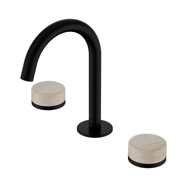 Serenity Basin Set Arc Spout With Rome Travertine Handle Matte Black